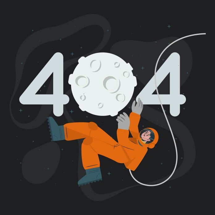 Astronaut floating in space with 404 text